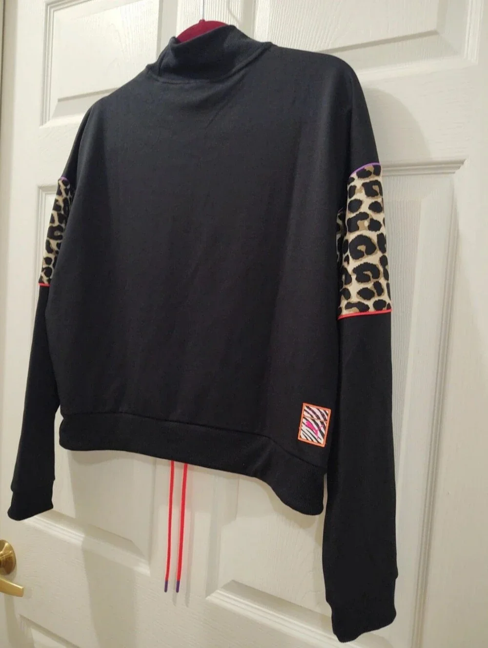 Sophia Webster Black PUMA Sweatshirt/Pant with Leopard Accent and Pink Piping - Picture 3 of 13